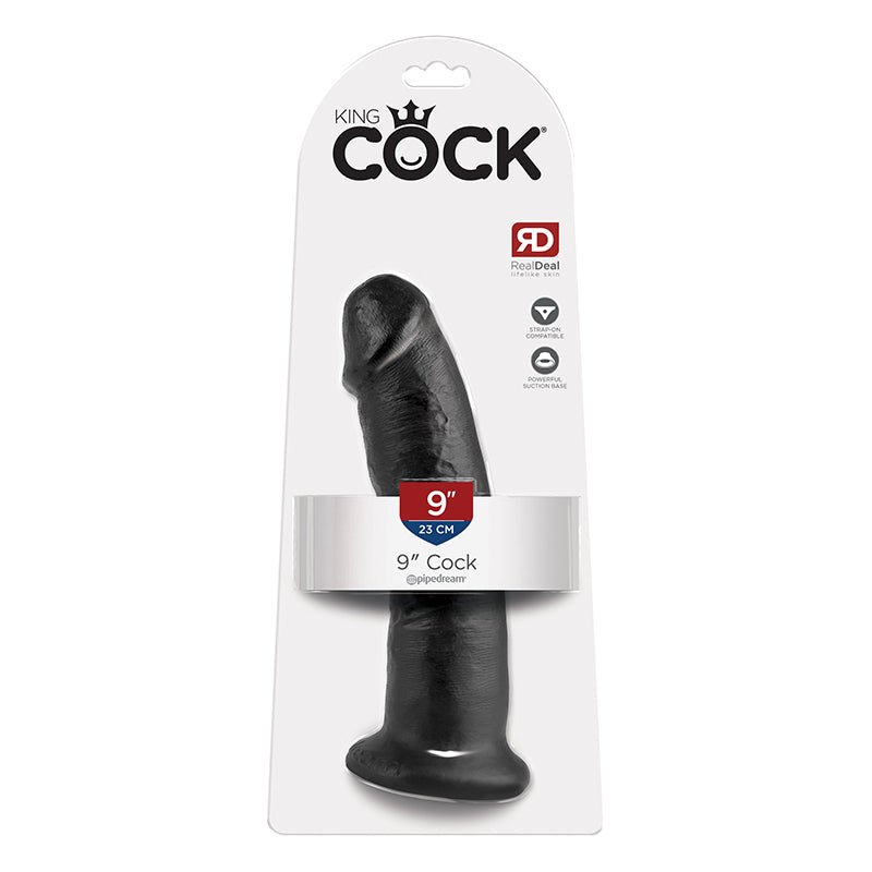 King Cock 9 in. Cock Realistic Dildo With Suction Cup Black - Royal Sins