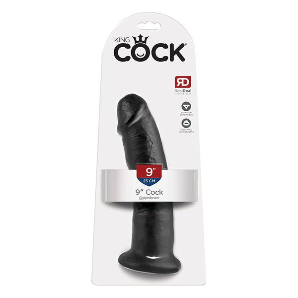King Cock 9 in. Cock Realistic Dildo With Suction Cup Black - Royal Sins