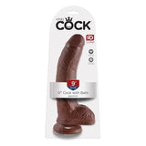 King Cock 9 in. Cock With Balls Realistic Suction Cup Dildo Brown - Royal Sins