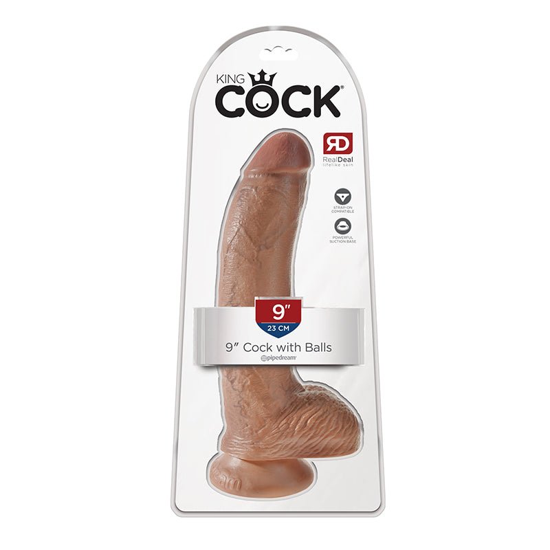 King Cock 9 in. Cock With Balls Realistic Suction Cup Dildo Tan - Royal Sins