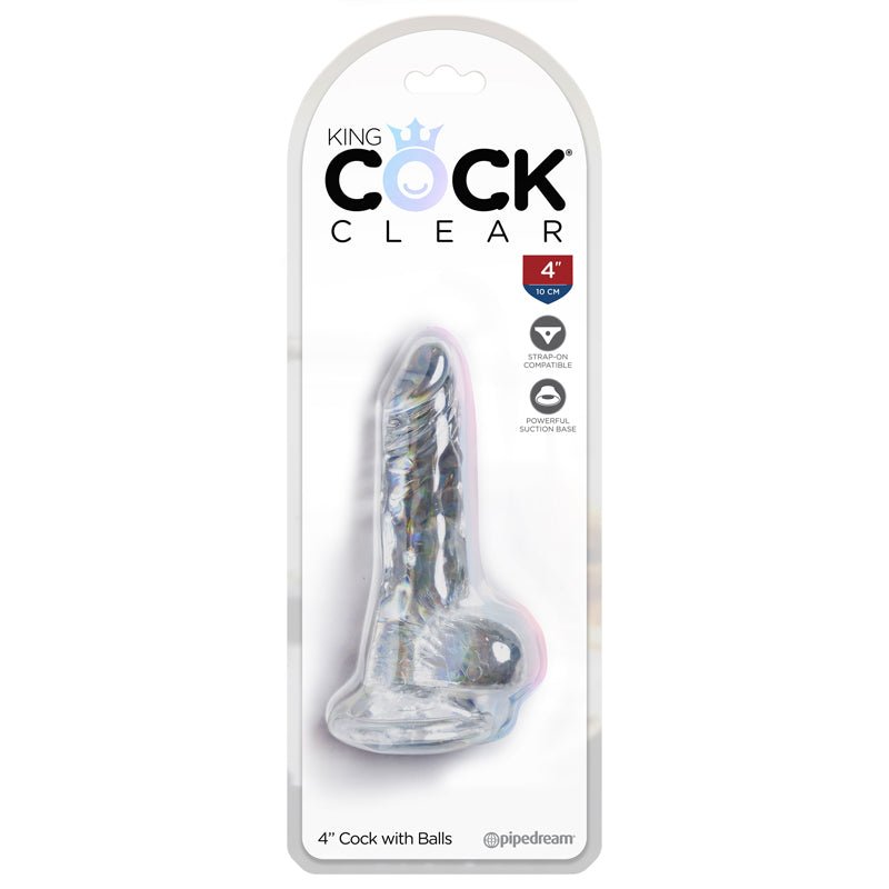 King Cock Clear 4 in. Cock With Balls Realistic Suction Cup Dildo - Royal Sins