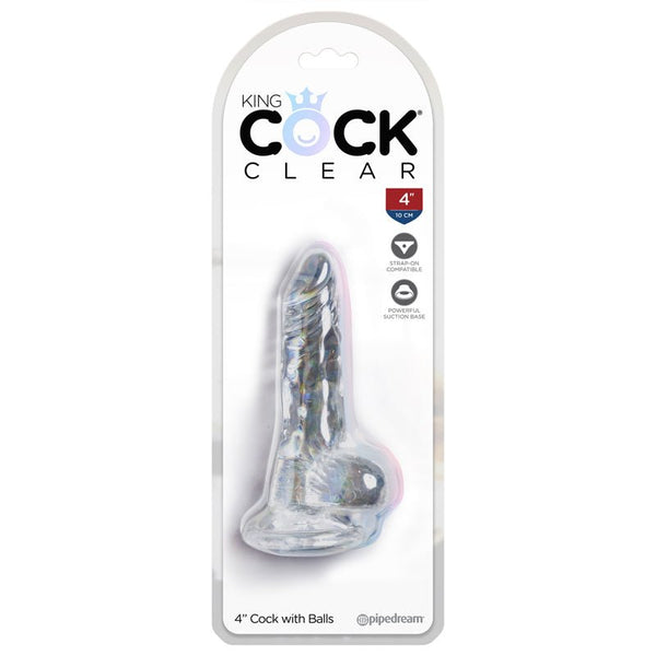King Cock Clear 4 in. Cock With Balls Realistic Suction Cup Dildo - Royal Sins