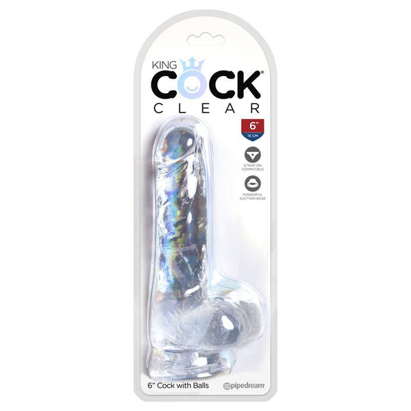 King Cock Clear 6 in. Cock With Balls Realistic Suction Cup Dildo - Royal Sins