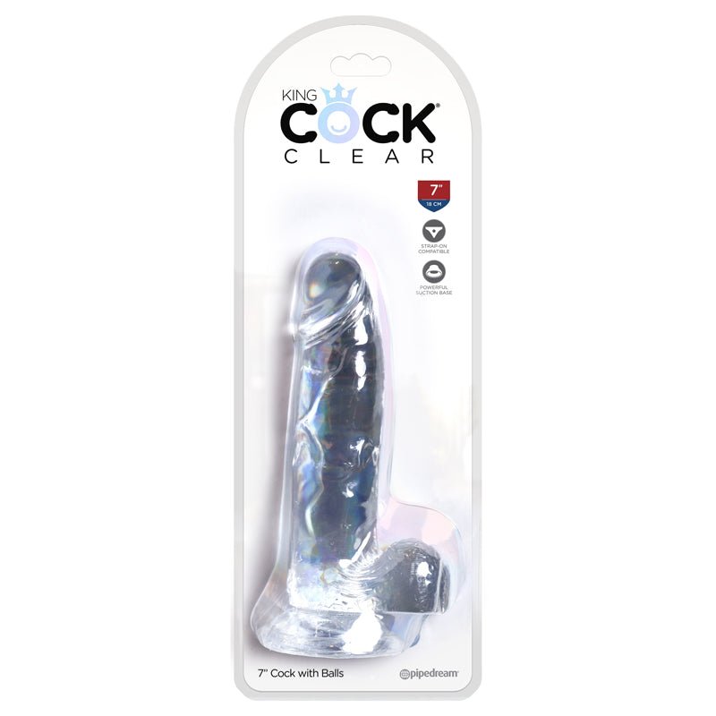 King Cock Clear 7 in. Cock With Balls Realistic Suction Cup Dildo - Royal Sins
