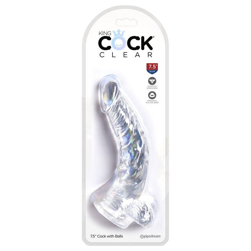 King Cock Clear 7.5 in. Cock With Balls Realistic Suction Cup Dildo - Royal Sins
