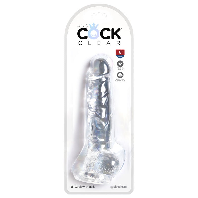 King Cock Clear 8 in. Cock With Balls Realistic Suction Cup Dildo - Royal Sins