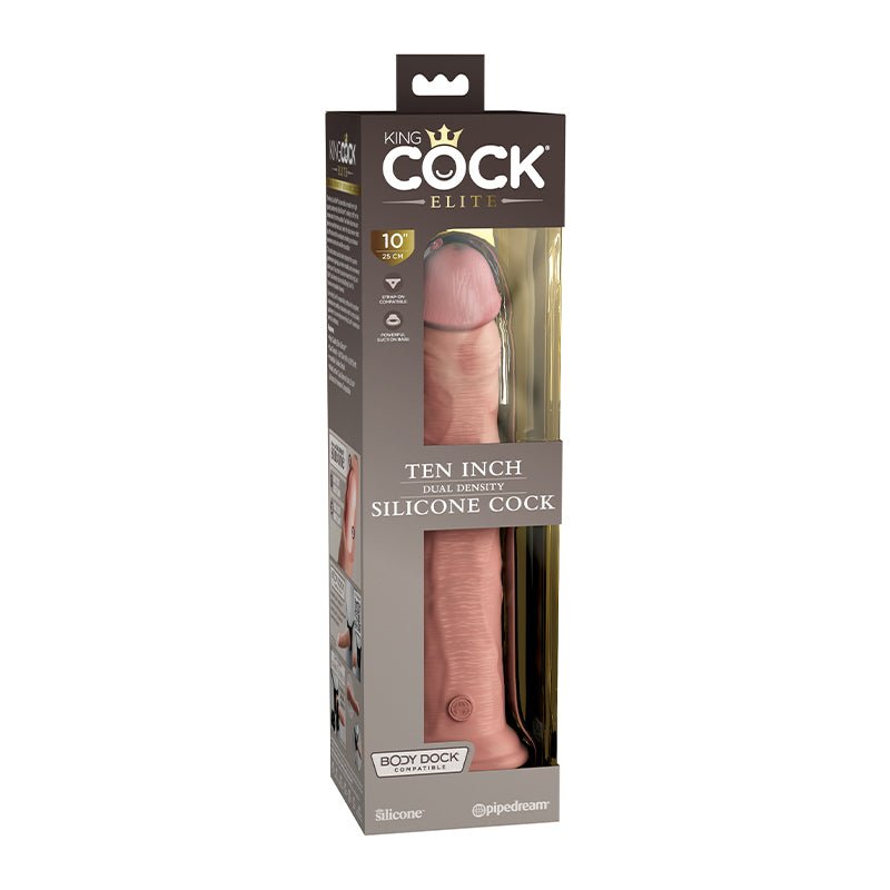 King Cock Elite 10 in. Dual Density Silicone Cock Realistic Dildo With Suction Cup Beige - Royal Sins