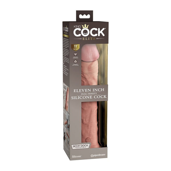 King Cock Elite 11 in. Dual Density Silicone Cock Realistic Dildo With Suction Cup Beige - Royal Sins