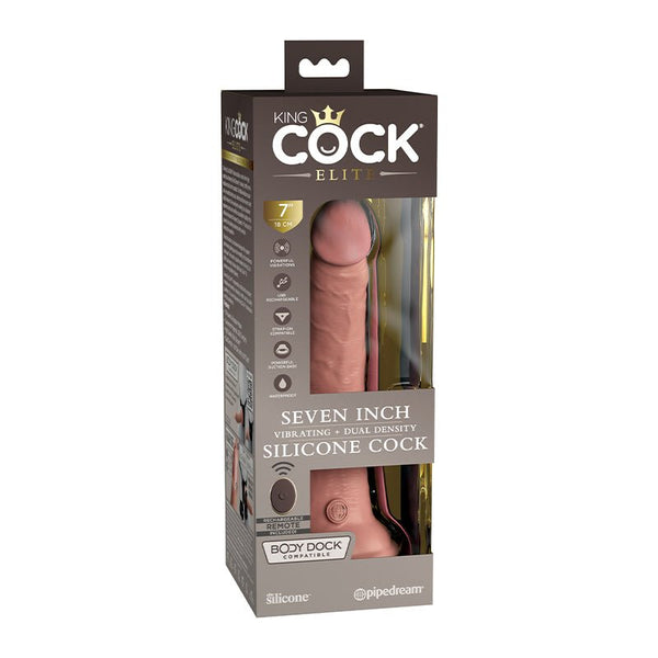 King Cock Elite 7 in. Vibrating Realistic Dildo With Suction Cup Beige - Royal Sins