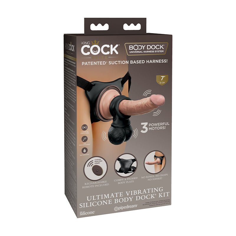 King Cock Elite Ultimate Vibrating Silicone Body Dock Kit - Royal Sins