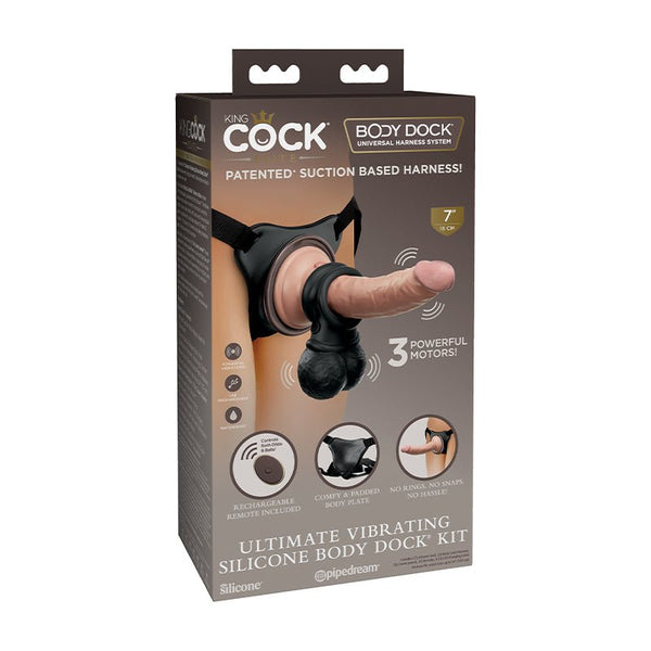 King Cock Elite Ultimate Vibrating Silicone Body Dock Kit - Royal Sins