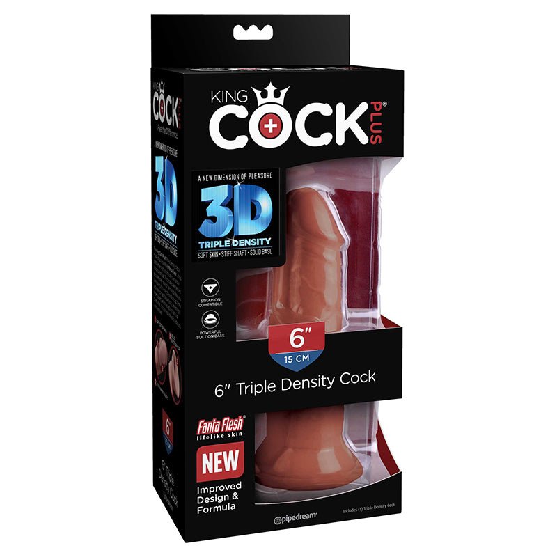 King Cock Plus 6 in. Triple Density Cock Realistic Dildo With Suction Cup Brown - Royal Sins