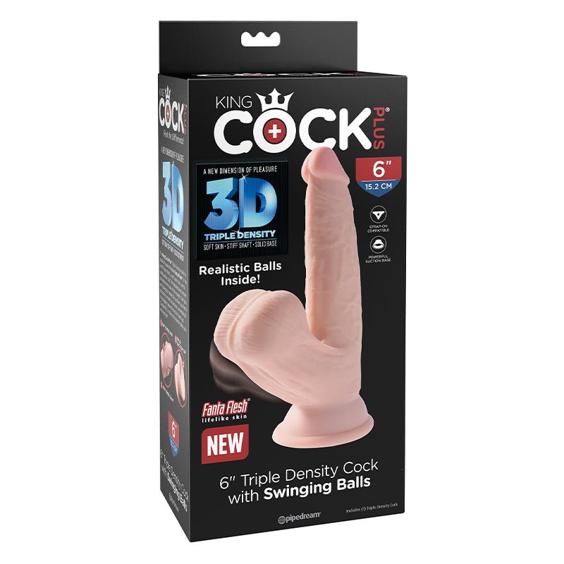 King Cock Plus 6 in. Triple - Density Cock With Swinging Balls Dildo Beige - Royal Sins