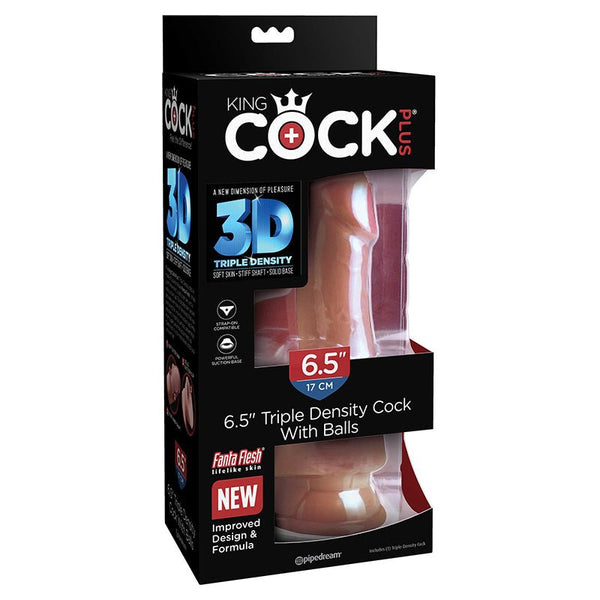 King Cock Plus 6.5 in. Triple Density Cock With Balls Realistic Suction Cup Dildo Tan - Royal Sins