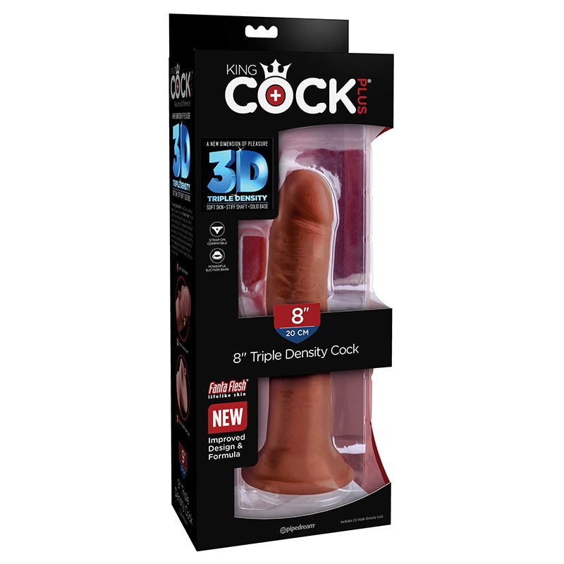 King Cock Plus 8 in. Triple Density Cock Realistic Dildo With Suction Cup Brown - Royal Sins