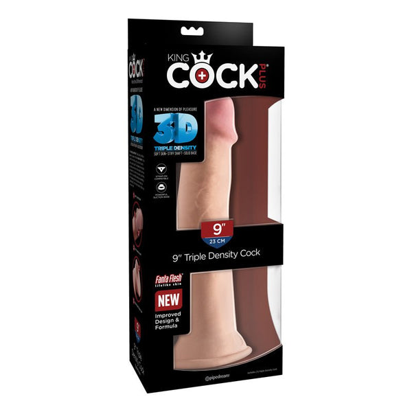 King Cock Plus 9 in. Triple Density Cock Realistic Dildo With Suction Cup Beige - Royal Sins