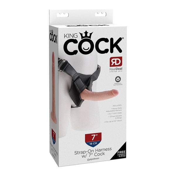 King Cock Strap - On Harness With 7 in. Cock Beige - Royal Sins