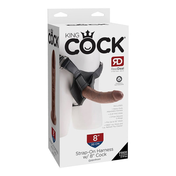 King Cock Strap - On Harness With 8 in. Cock Brown - Royal Sins