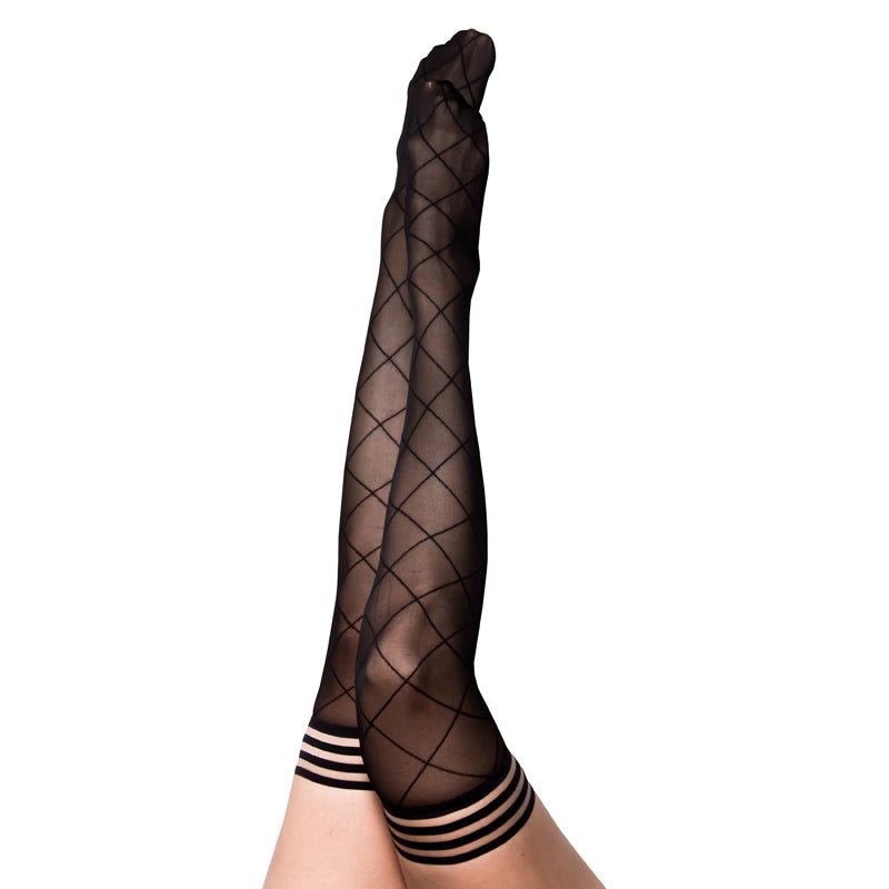 Kixies Anna Large Diamond Thigh - High Black Size A - Royal Sins