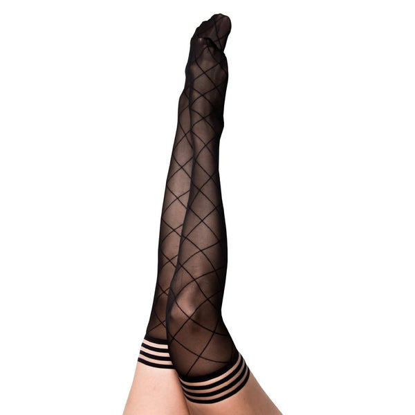 Kixies Anna Large Diamond Thigh - High Black Size A - Royal Sins