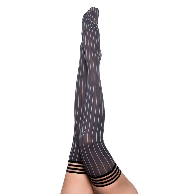 Kixies Annabelle Pinstripe Thigh - High Grey Size A - Royal Sins