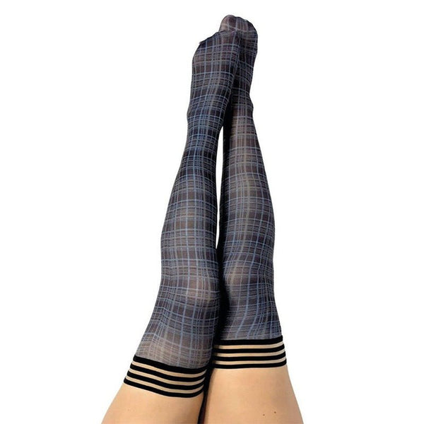 Kixies Debbie Plaid Thigh - High Navy Size A - Royal Sins