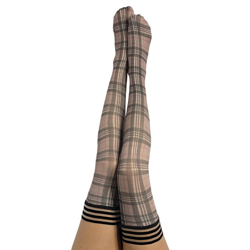 Kixies Lori Plaid Thigh - High Tan/Grey Size A - Royal Sins