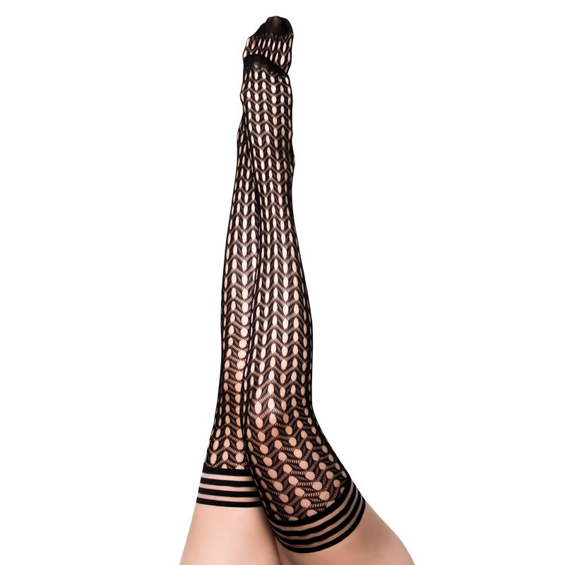 Kixies Mimi Herringbone Fishnet Black Size A - Royal Sins