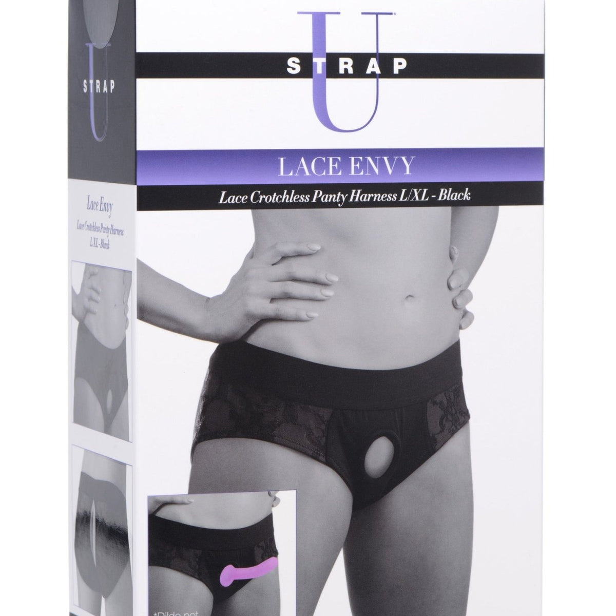 Lace Envy Black Crotchless Panty Harness - L - XL - Royal Sins