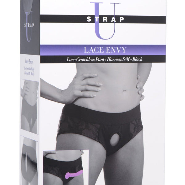 Lace Envy Black Crotchless Panty Harness - S - M - Royal Sins