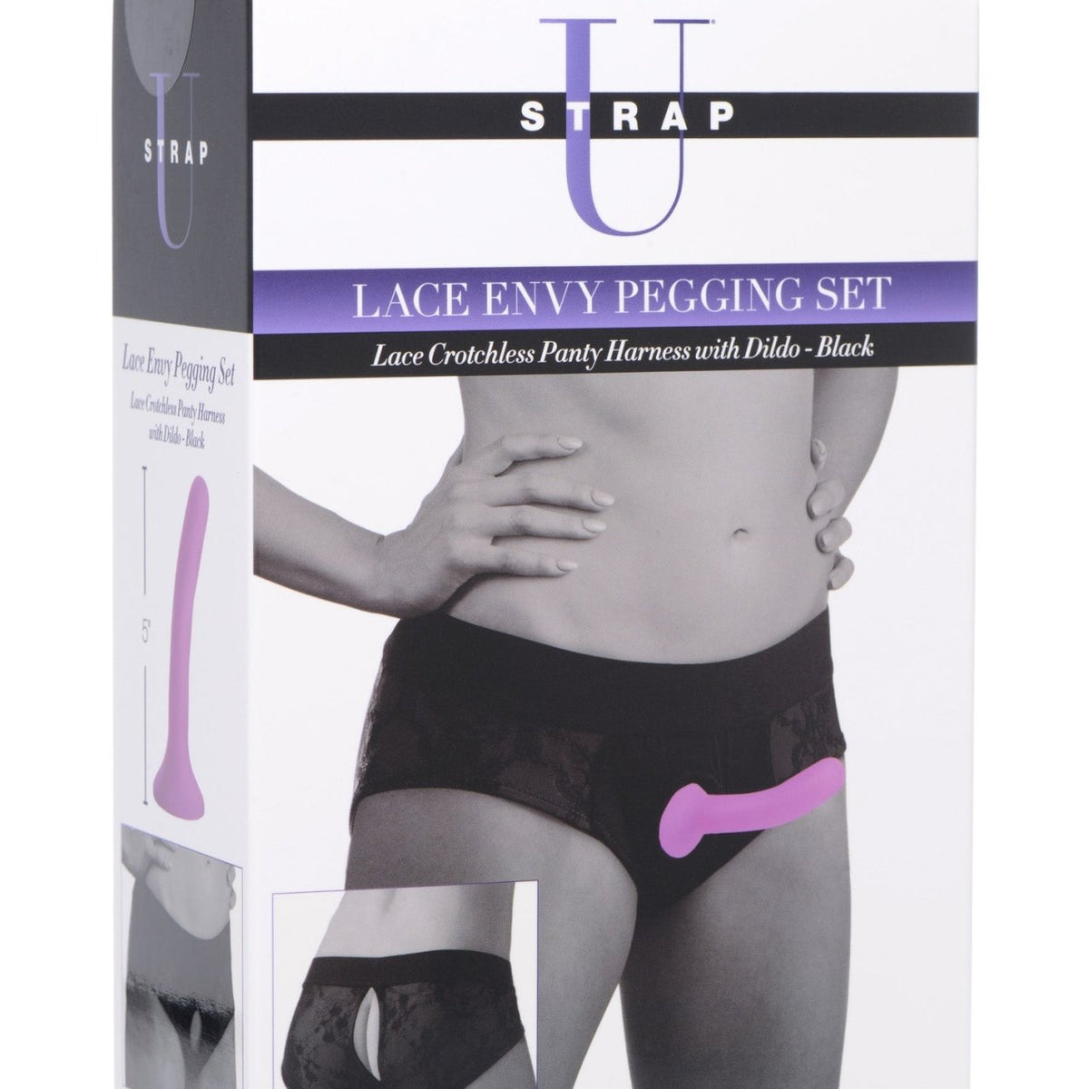 Lace Envy Black Pegging Set with Lace Crotchless Panty Harness and Dildo - L - XL - Royal Sins