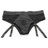 Laced Seductress Crotchless Panty Harness with Garter Straps - LXL - Royal Sins