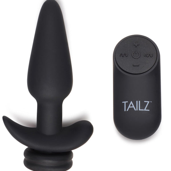 Large Vibrating Anal Plug with Interchangeable Bunny Tail - Black - Royal Sins