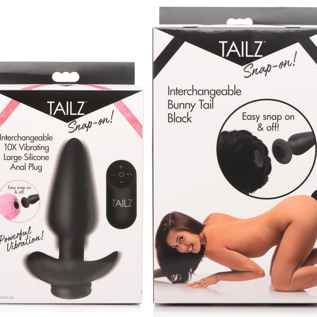 Large Vibrating Anal Plug with Interchangeable Bunny Tail - Black - Royal Sins