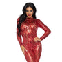 Laser - Cut Metallic Catsuit Red Large - Royal Sins