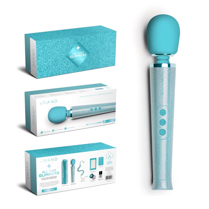 Le Wand All That Glimmers Petite Rechargeable Vibrating Massager Special Edition Set Light Blue - Royal Sins