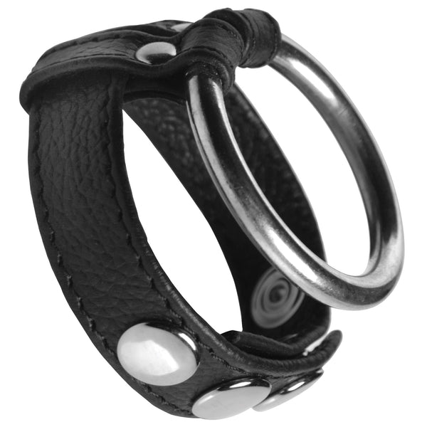 Leather and Steel Cock and Ball Ring - Royal Sins