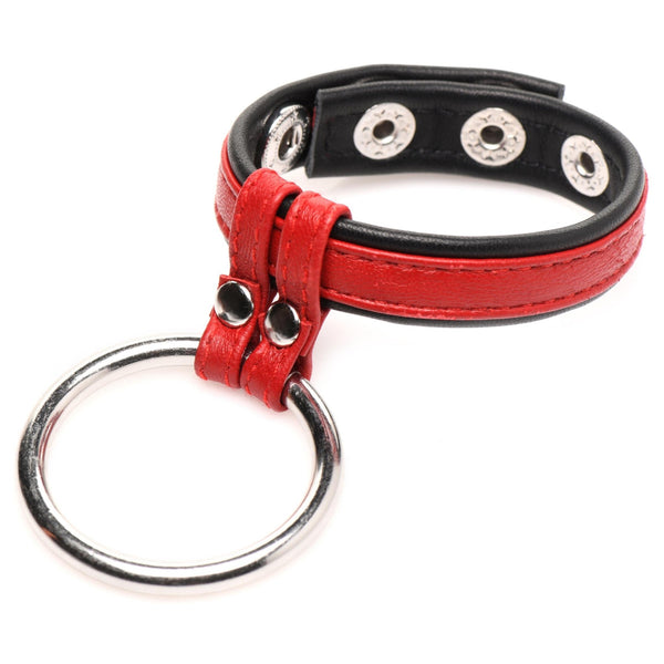 Leather and Steel Cock and Ball Ring - Red - Royal Sins