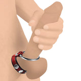 Leather and Steel Cock and Ball Ring - Red - Royal Sins