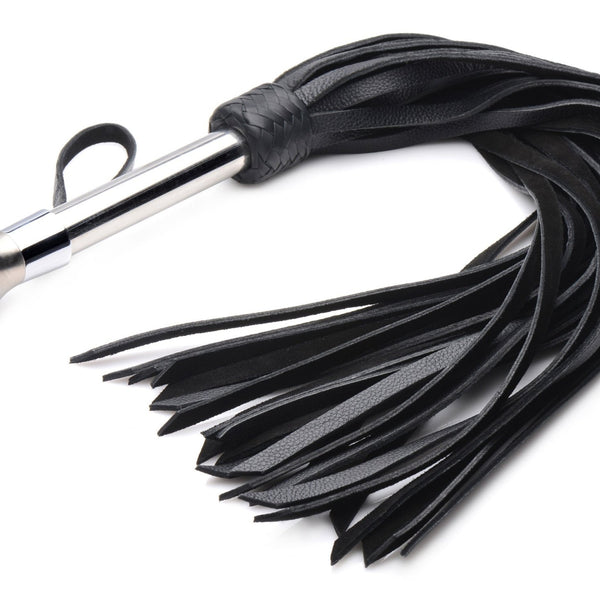 Leather Flogger with Stainless Steel Handle - Royal Sins