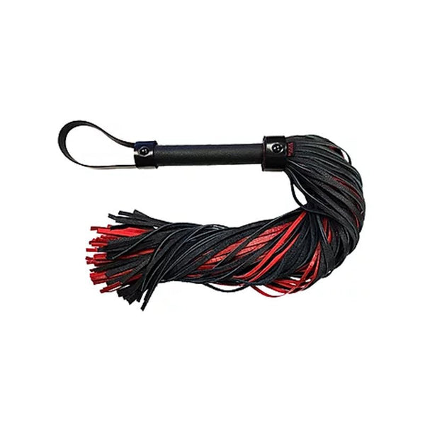 Leather Handle, Leather Long Flogger - Burgunday & Black - Royal Sins