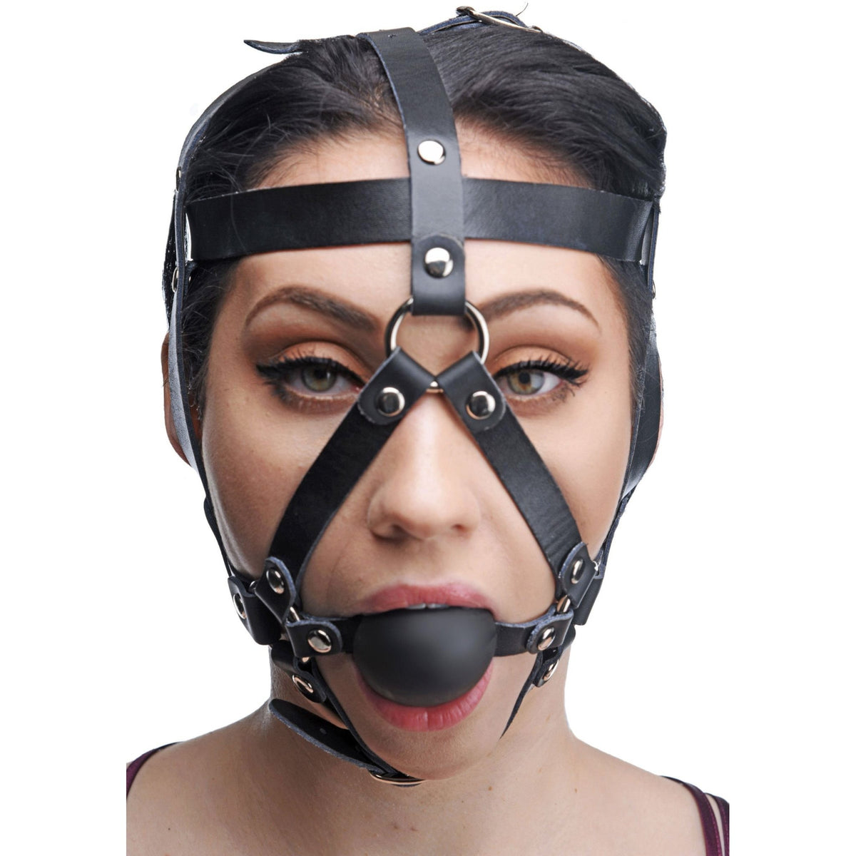 Leather Head Harness with Ball Gag - Royal Sins