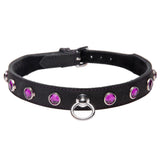 Leather Rhinestone Collar - Amethyst - Royal Sins