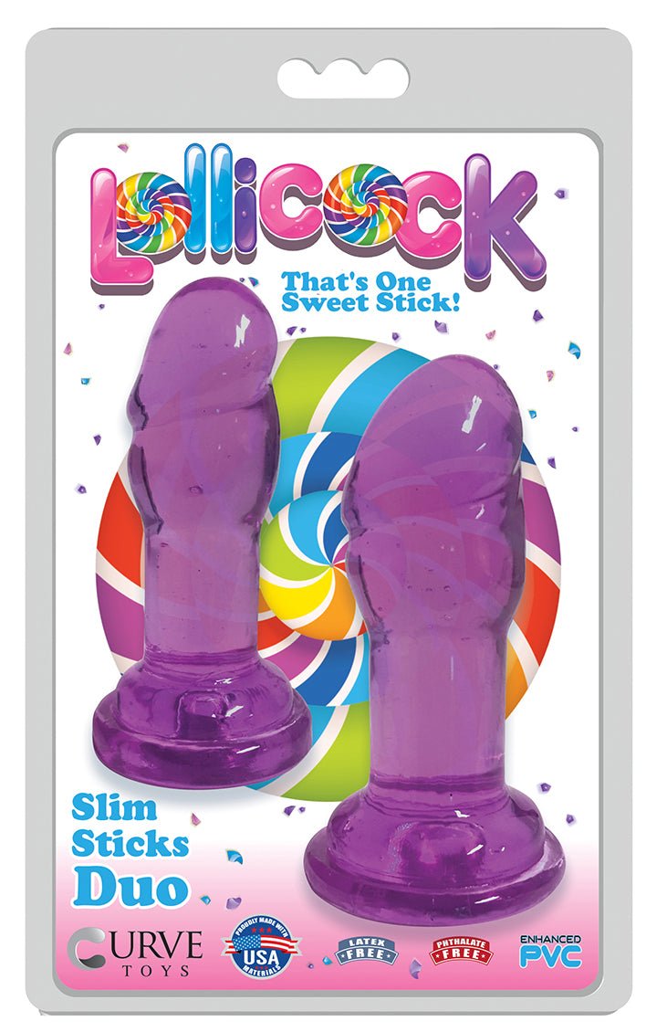 Lollicock Slim Stick Duo Suction Cup Dildos - Purple - Royal Sins