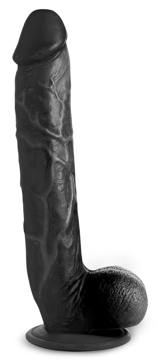 Long Logan 10 Inch Dildo with Balls - Black - Royal Sins