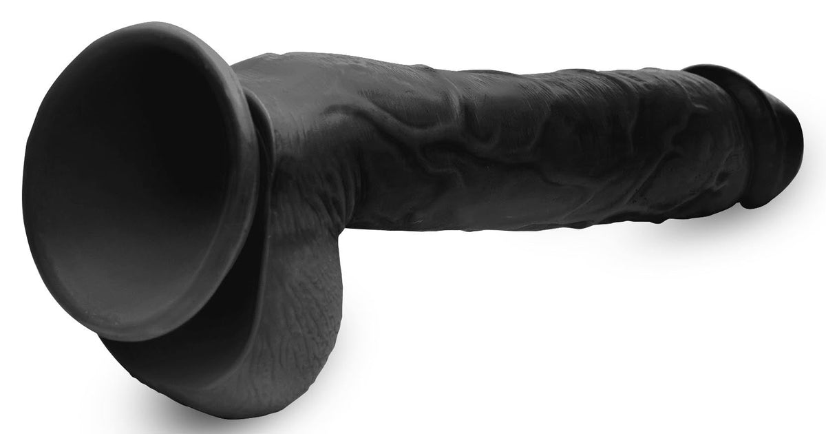 Long Logan 10 Inch Dildo with Balls - Black - Royal Sins