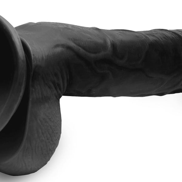 Long Logan 10 Inch Dildo with Balls - Black - Royal Sins