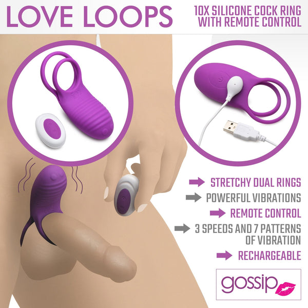 Love Loops 10X Silicone Cock Ring with Remote - Purple - Royal Sins