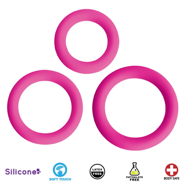 Love Ring Trio Silicone Cock Rings - Pink - Royal Sins