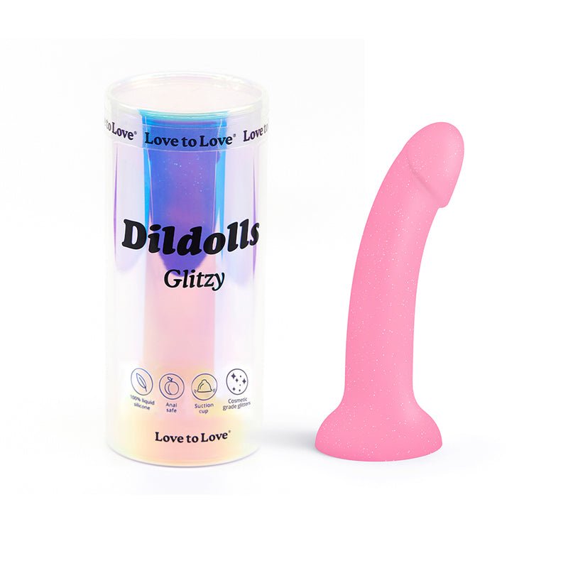 Love to Love Dildolls Glitzy 7 in. Silicone Dildo Pink Glitter - Royal Sins
